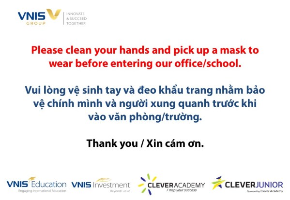 Thông báo yêu cầu đeo khẩu trang và rửa tay - VNIS Group